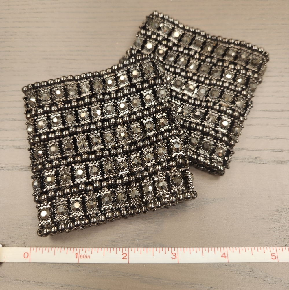 Dark metallic beaded cuff bracelets